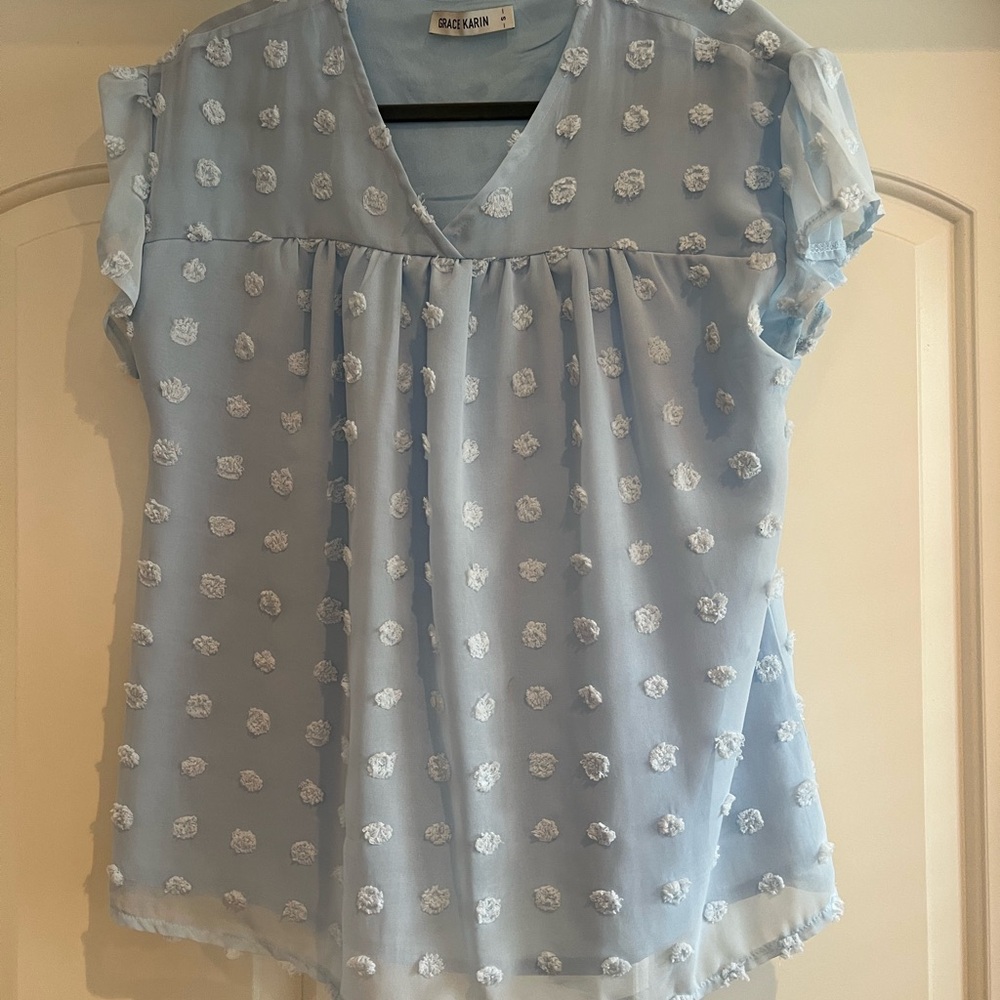 Grace Karin Light Blue Floral Blouse